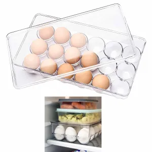 1 Kitchen Egg Tray 18 Slot Eggs Holder Lid Container Fridge Refrigerator Storage