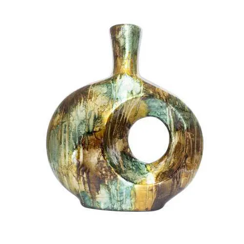 11" X 4" X 12.5" Copper Red and Gold Ceramic Table Vase