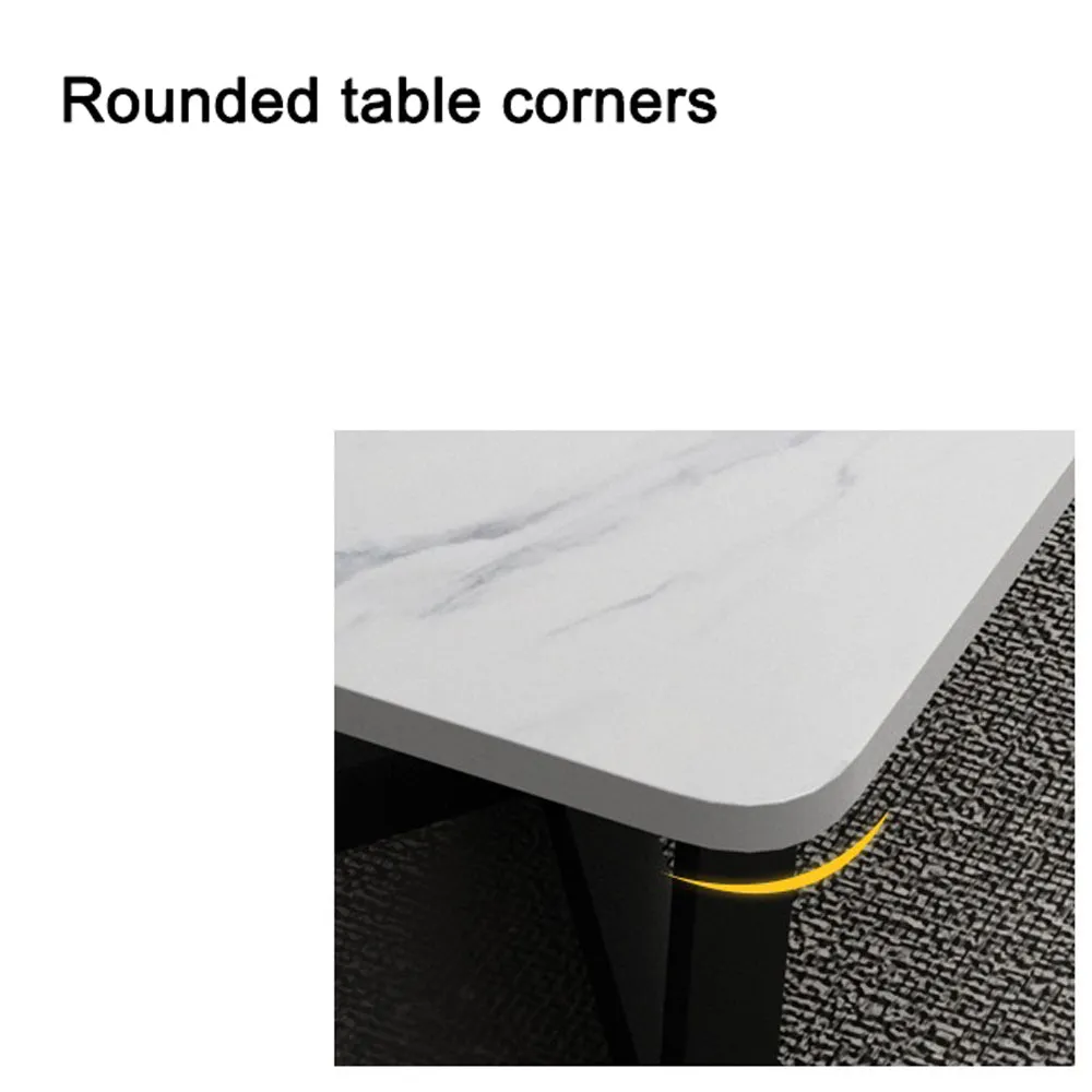 120x60cm Matte White Minimalist Slate Coffee Table | Marble Tea Table | Solid Metal Legs