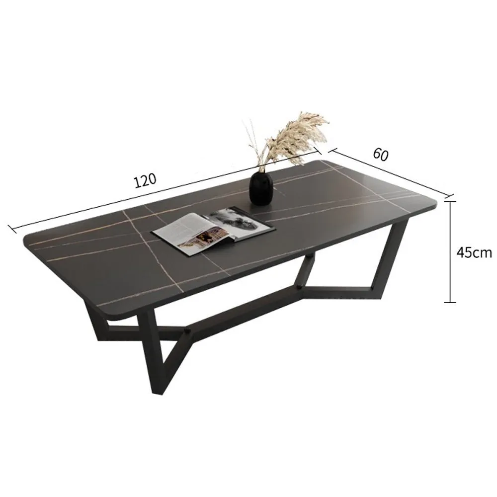 120x60cm Matte White Minimalist Slate Coffee Table | Marble Tea Table | Solid Metal Legs