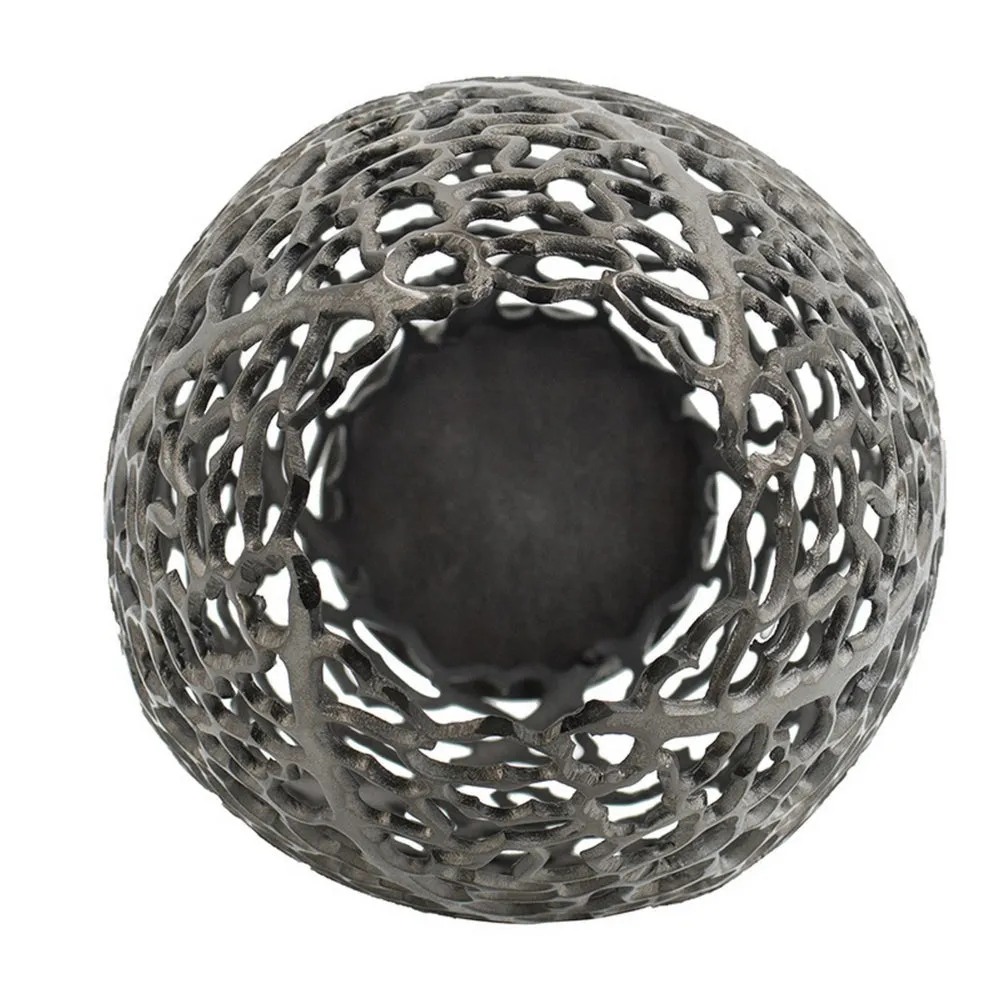 14 Inch Aluminum Accent Vase, Tall Curved Cut Out Design, Intricate Details By Casagear Home