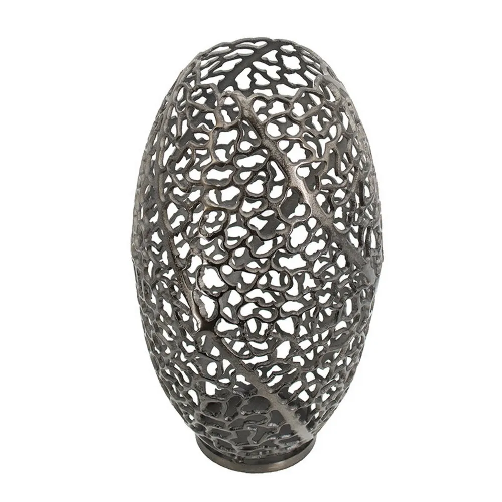14 Inch Aluminum Accent Vase, Tall Curved Cut Out Design, Intricate Details By Casagear Home