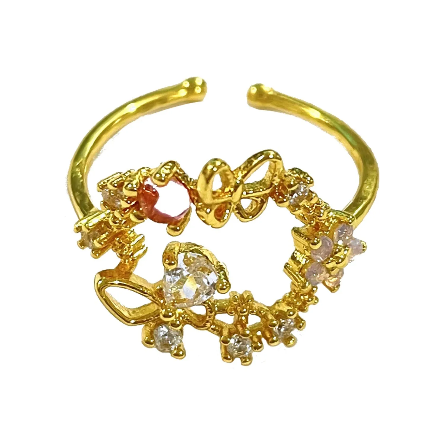 14K Yellow or Rose Gold Adjustable Ring with Crystals from Swarovski