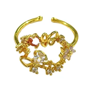 14K Yellow or Rose Gold Adjustable Ring with Crystals from Swarovski