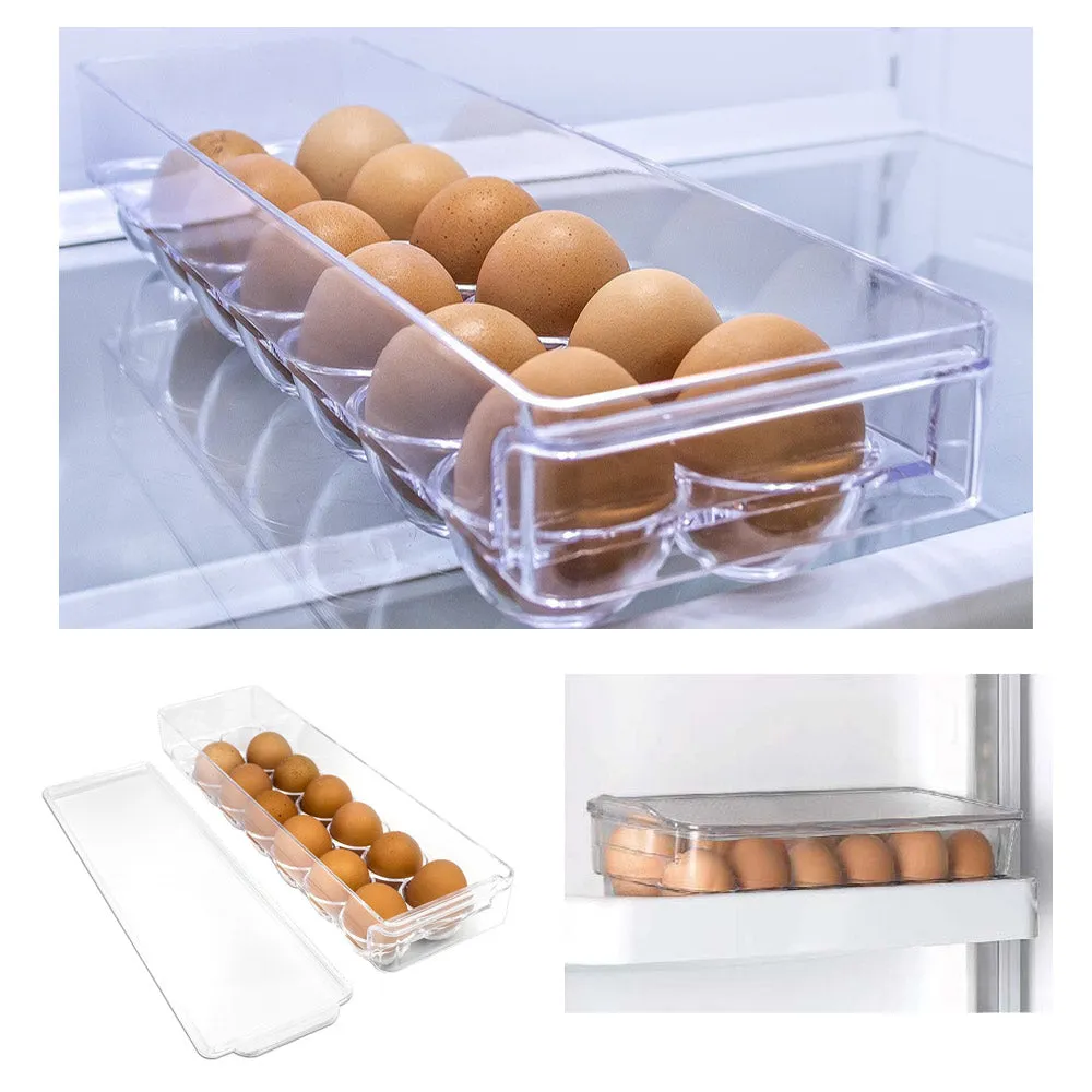 2 Egg Tray Holder Container Lid Cover 14 Cup Carton Refrigerator Storage Kitchen