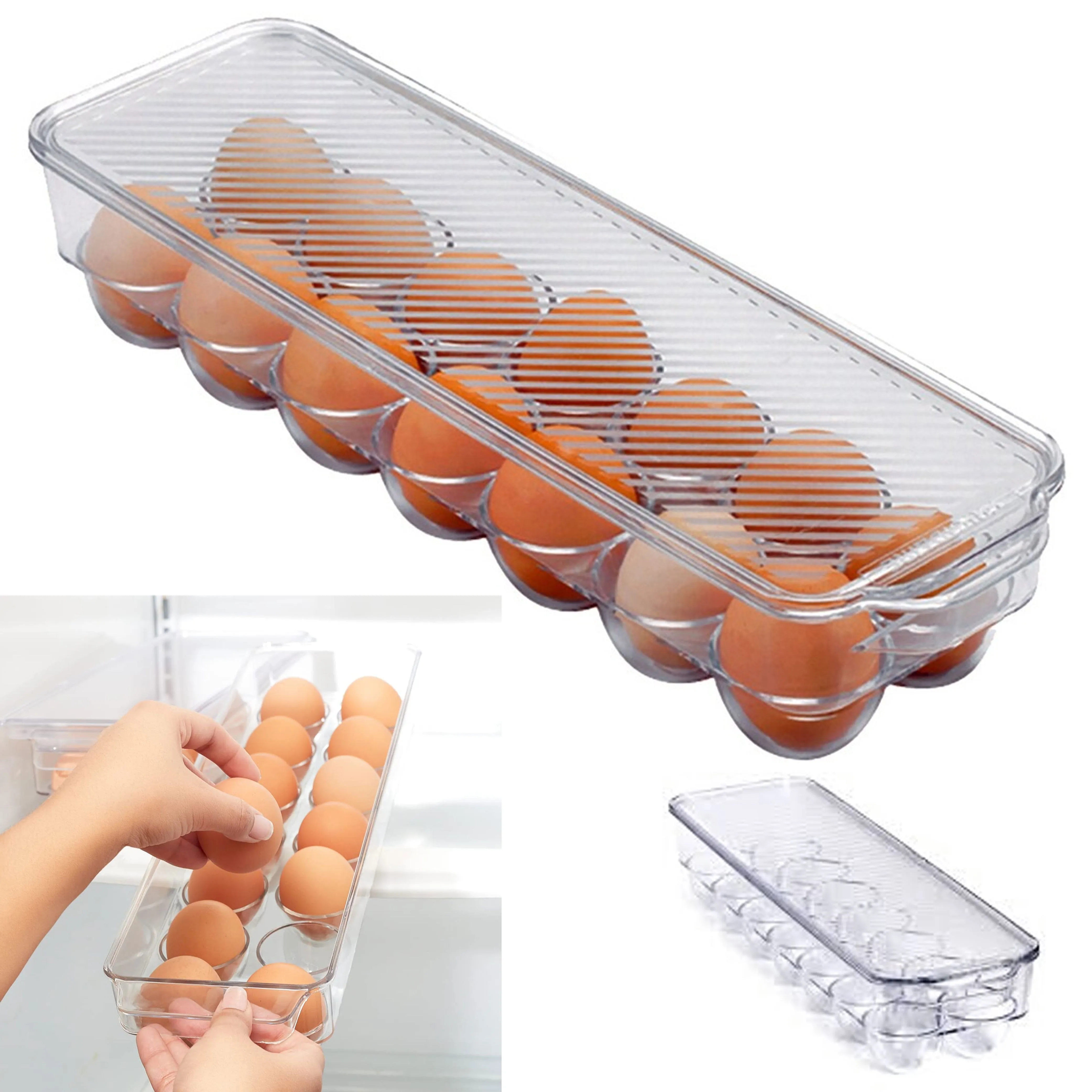 2 Egg Tray Holder Container Lid Cover 14 Cup Carton Refrigerator Storage Kitchen