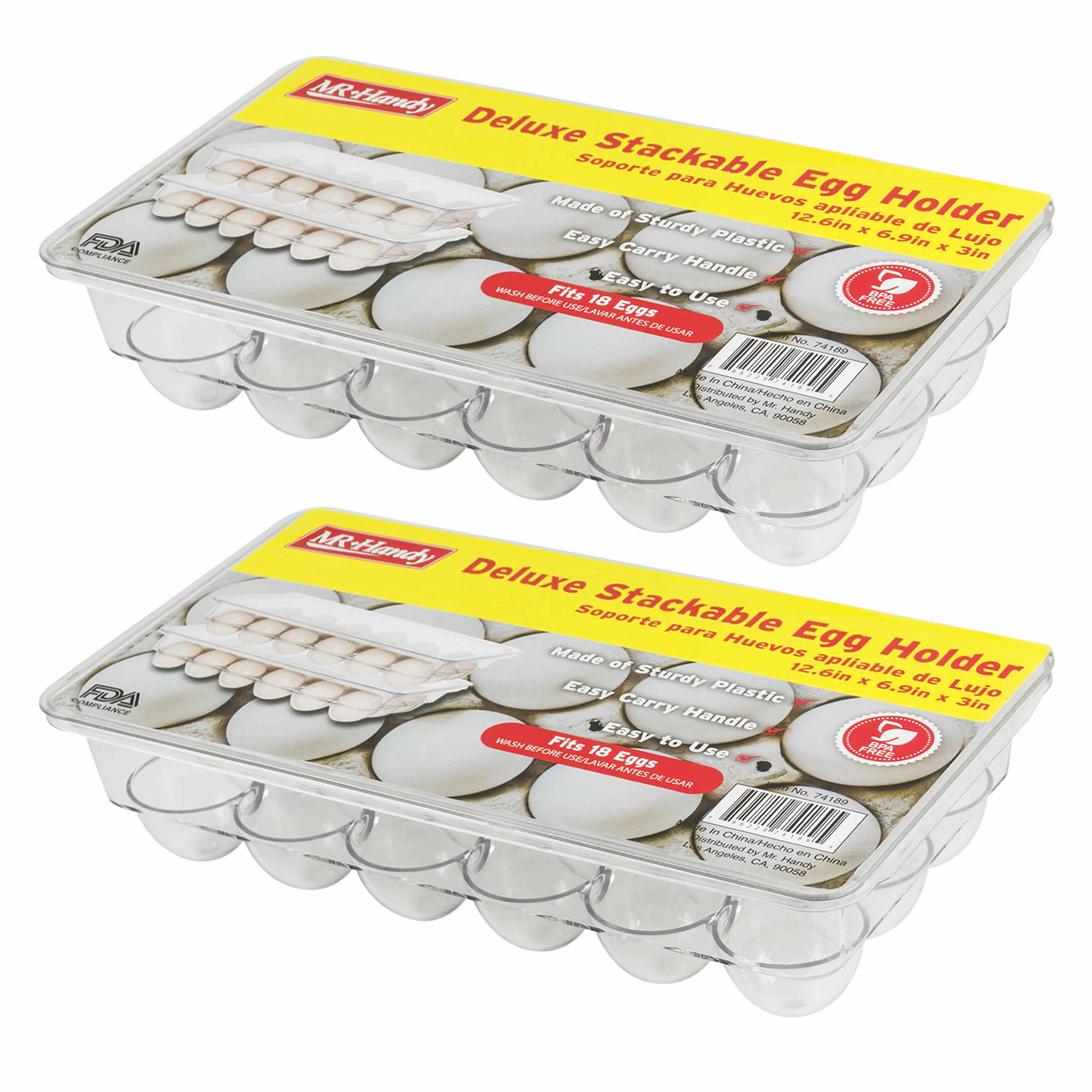 2 Pack Kitchen Egg Tray 18 Slot Holder Lid Fridge Refrigerator Storage Container