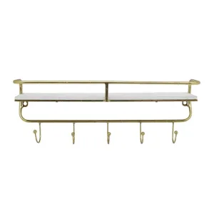 20" Five-Hook Wall Shelf - Gold/White