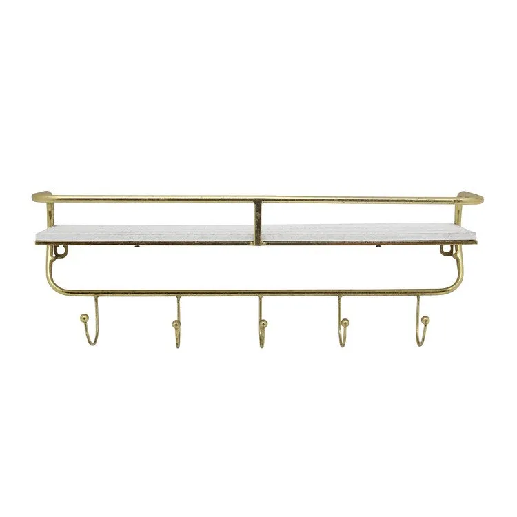 20" Five-Hook Wall Shelf - Gold/White