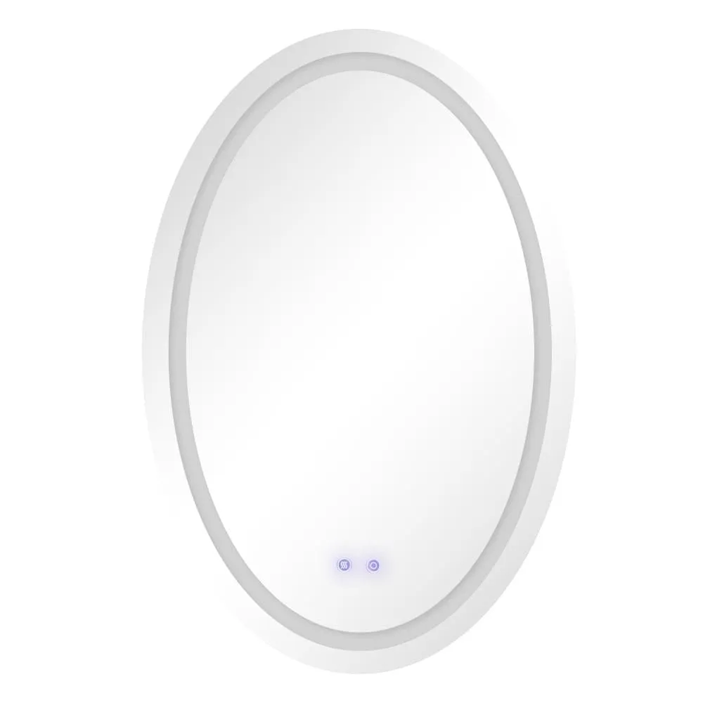 24 x 36 Inch Oval Frameless LED Illuminated Bathroom Mirror, Touch Button Defogger, Metal, Frosted Edge, Silver By The Urban Port