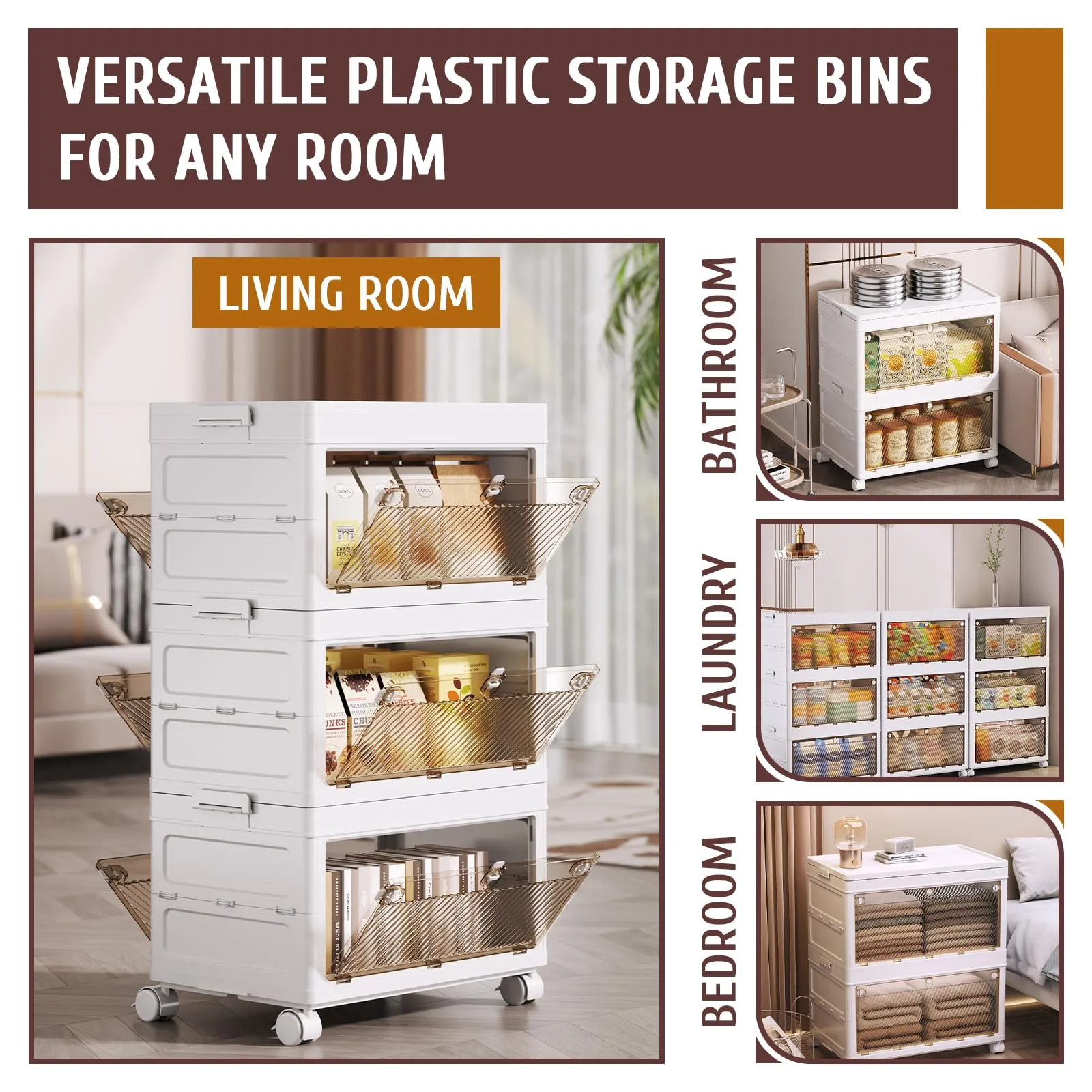 3-Tier Stackable Plastic Storage Bins - 67QT Stackable Storage Bins - Closet Organization and Storage, Suitable for Bedroom, Organization and Storage Boxes for Study, Toy Room, Office