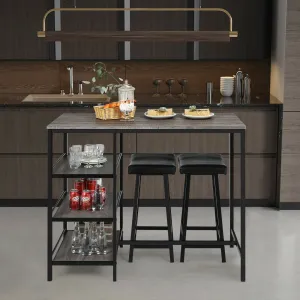 3PC Upholstered Pub Stools 36" Counter Height Bistro Bar Table Set With Shelves