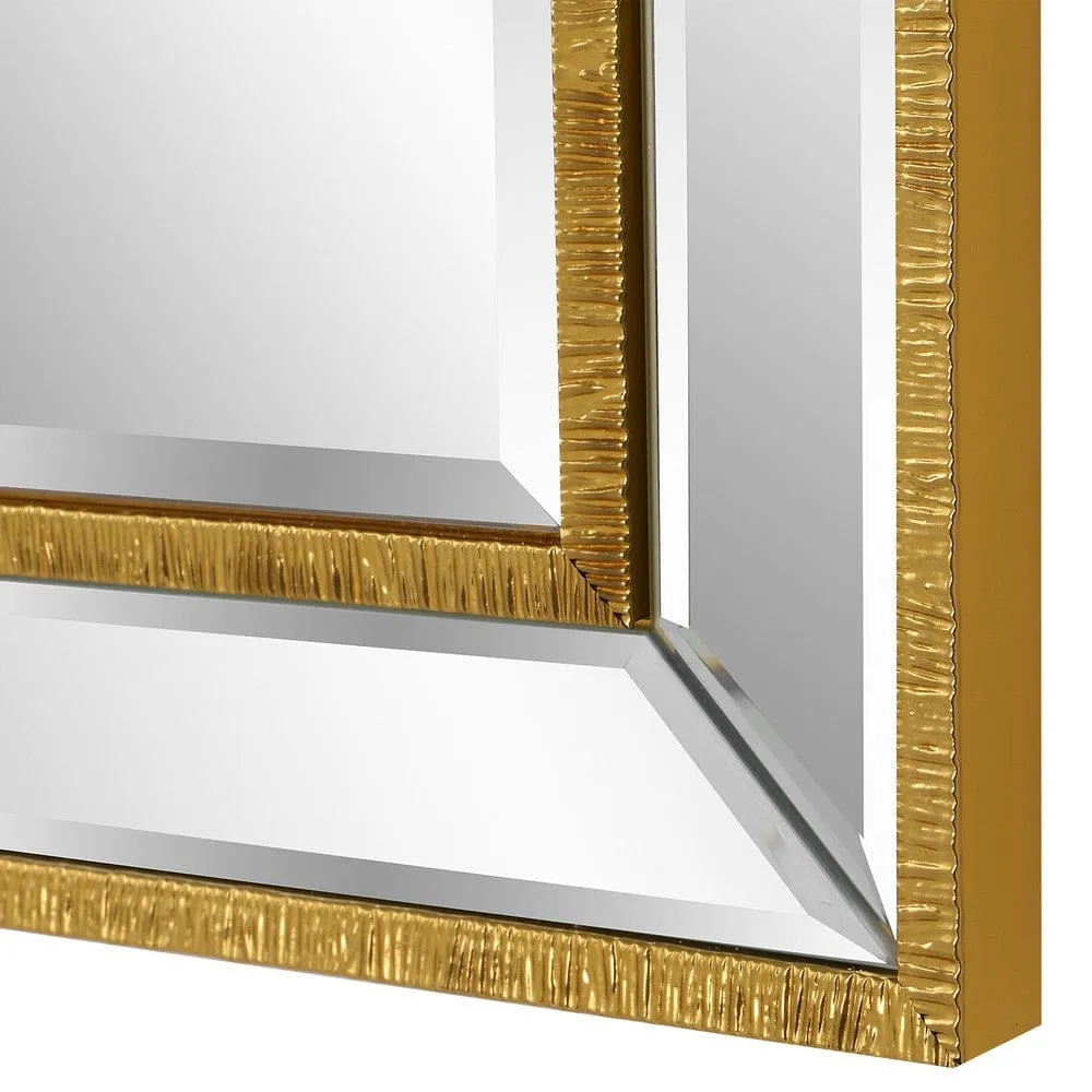 40 Inch Wood Rectangular Wall Mirror, Beveled Panel, Gold By Casagear Home
