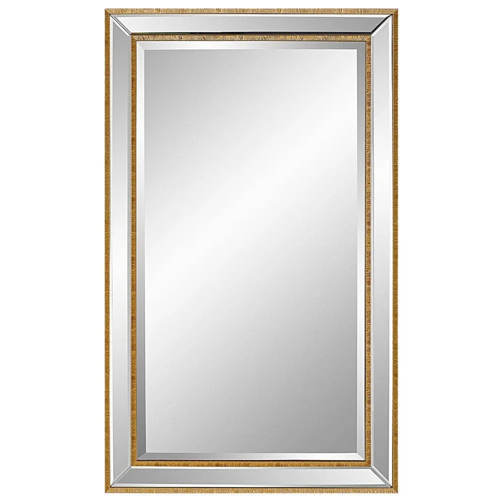 40 Inch Wood Rectangular Wall Mirror, Beveled Panel, Gold By Casagear Home