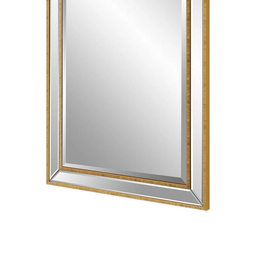 40 Inch Wood Rectangular Wall Mirror, Beveled Panel, Gold By Casagear Home
