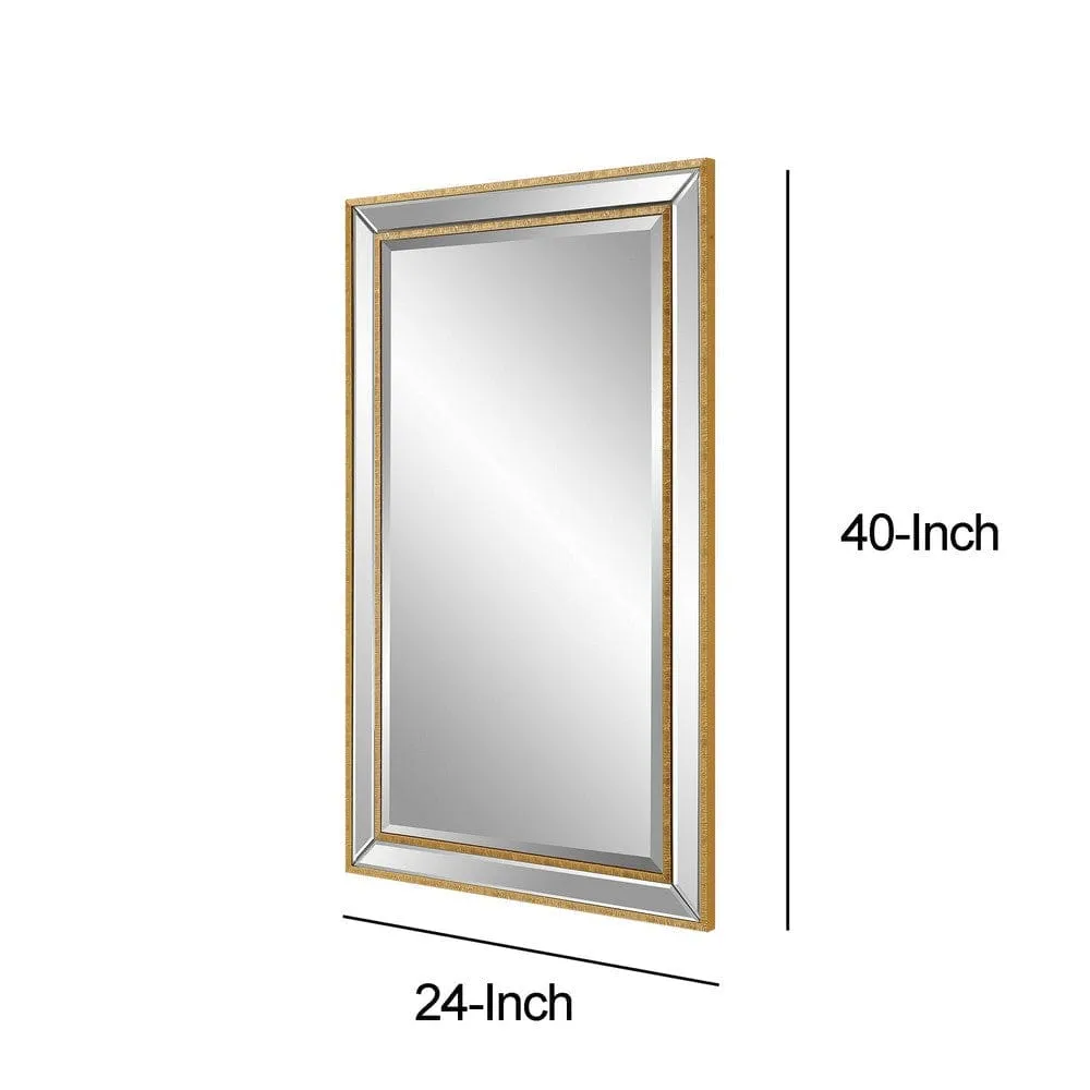 40 Inch Wood Rectangular Wall Mirror, Beveled Panel, Gold By Casagear Home