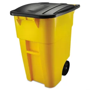 50 Gallon Yellow Commercial Heavy-Duty Rollout Trash Can Waste-Utility Container