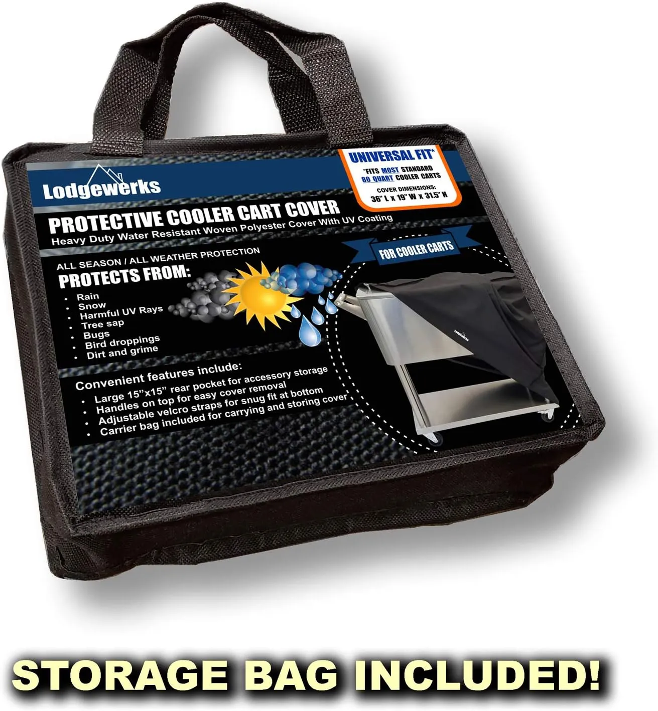 80 Quart Rolling Cooler Cart Cover, Waterproof