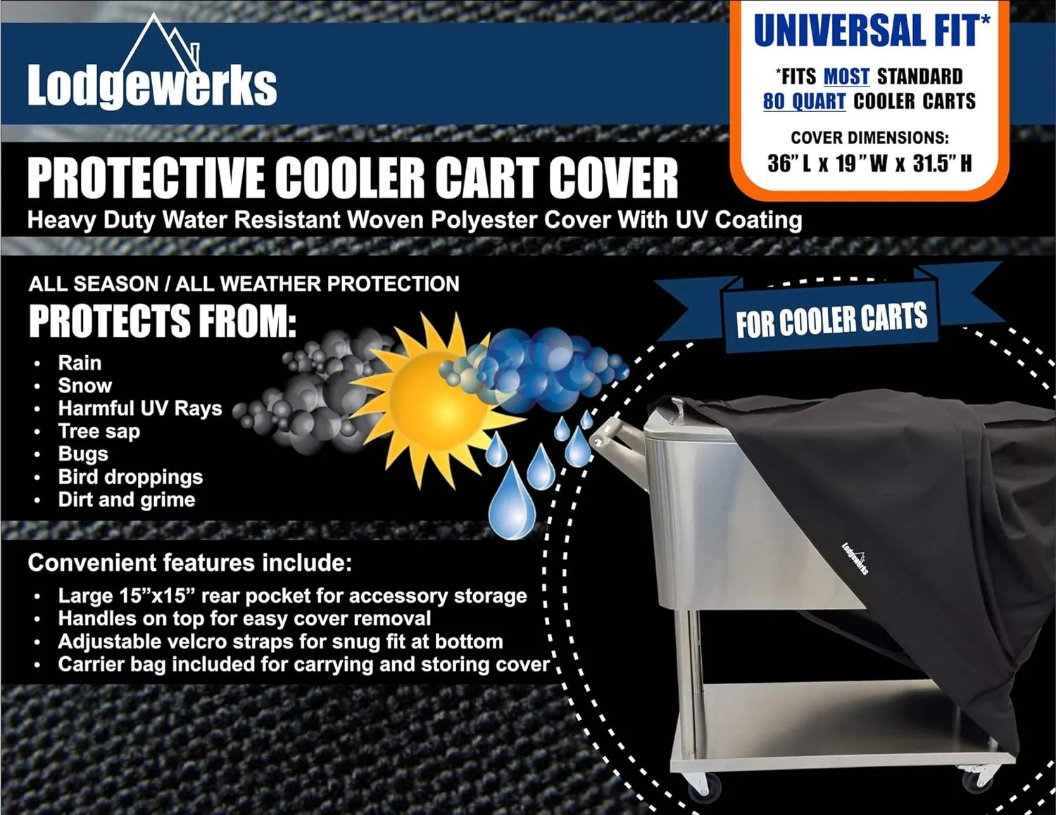 80 Quart Rolling Cooler Cart Cover, Waterproof