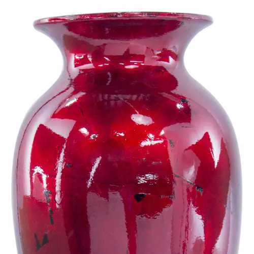 8.75" X 8.75" X 21.25" Red Ceramic Lacquered Vase