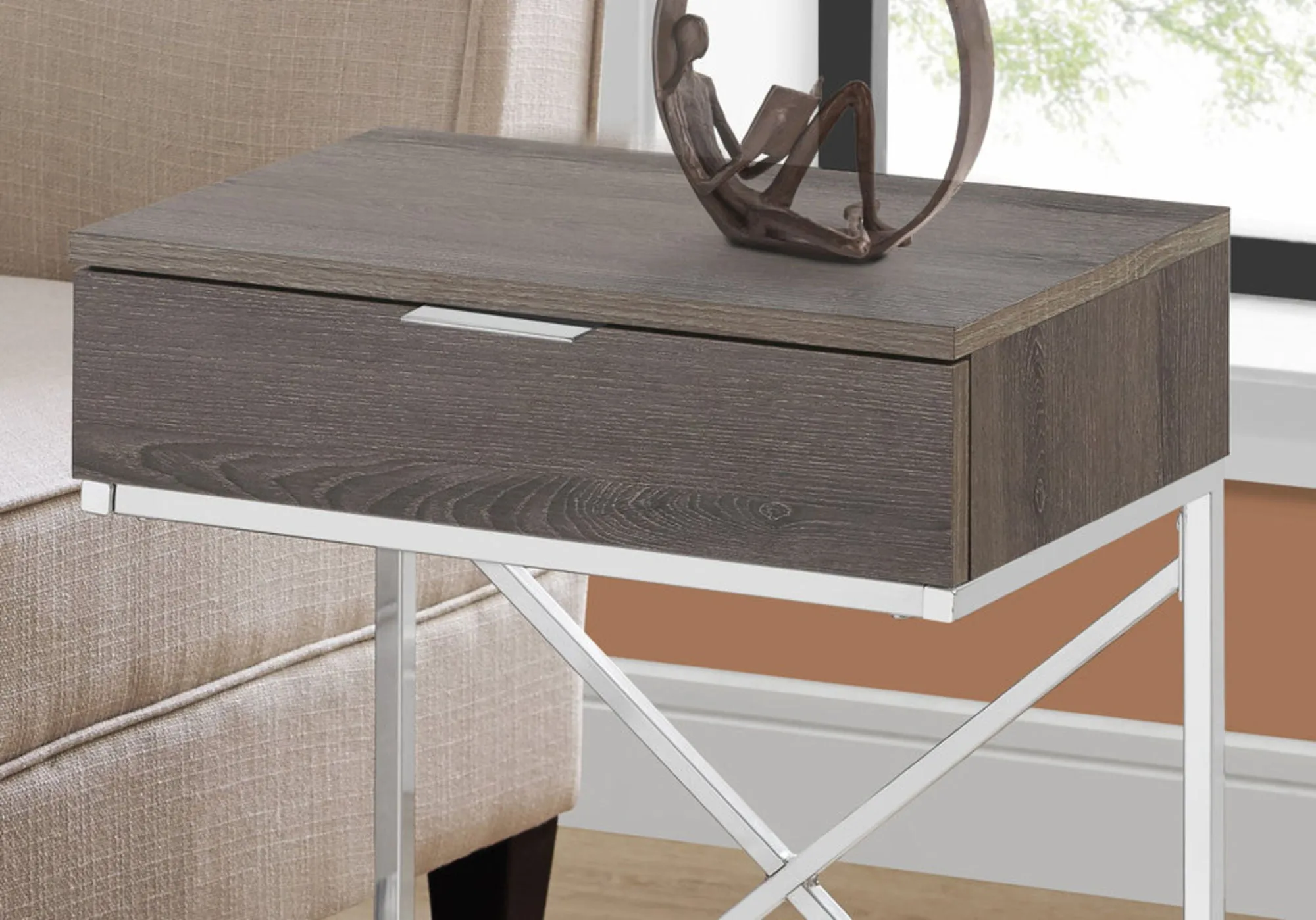 Accent Side Table, Storage Drawer, Contemporary - Taupe by Couch.com