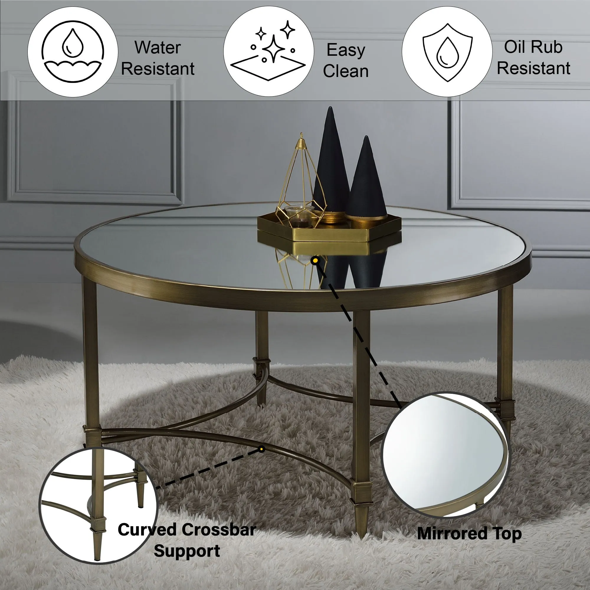 Aditya - Mirrored Antique Brass Coffee Table - Antique Brass by Couch.com