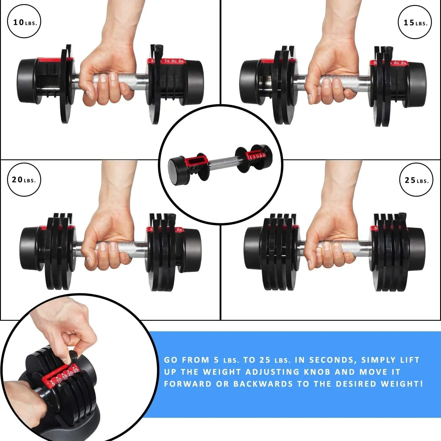 Adjustable Dumbbells 5-12.5 lbs with Quick-Change System