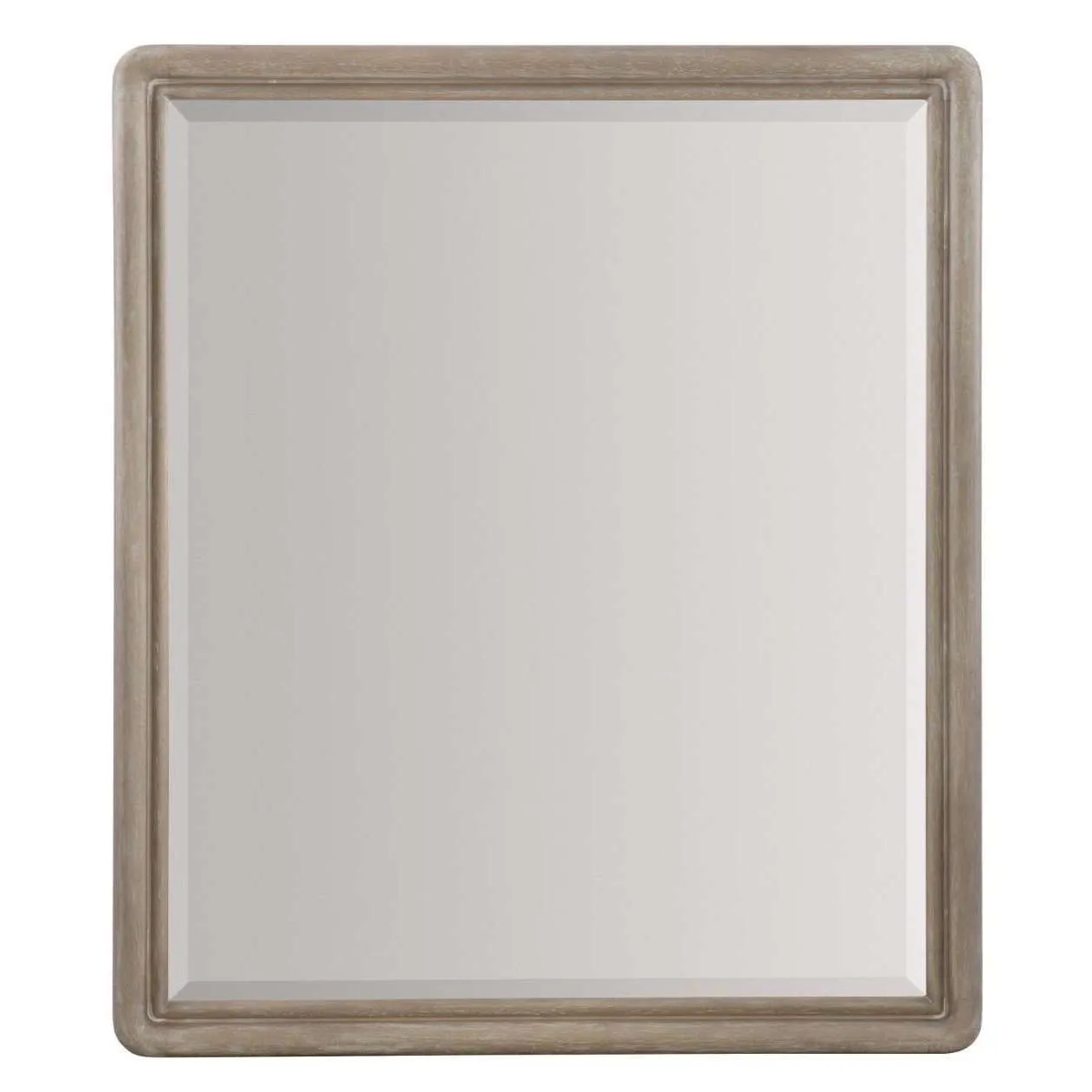 Affinity Transitional Mirror with Rubberwood Solids - Exquisite Beveled Glass & Greige Finish