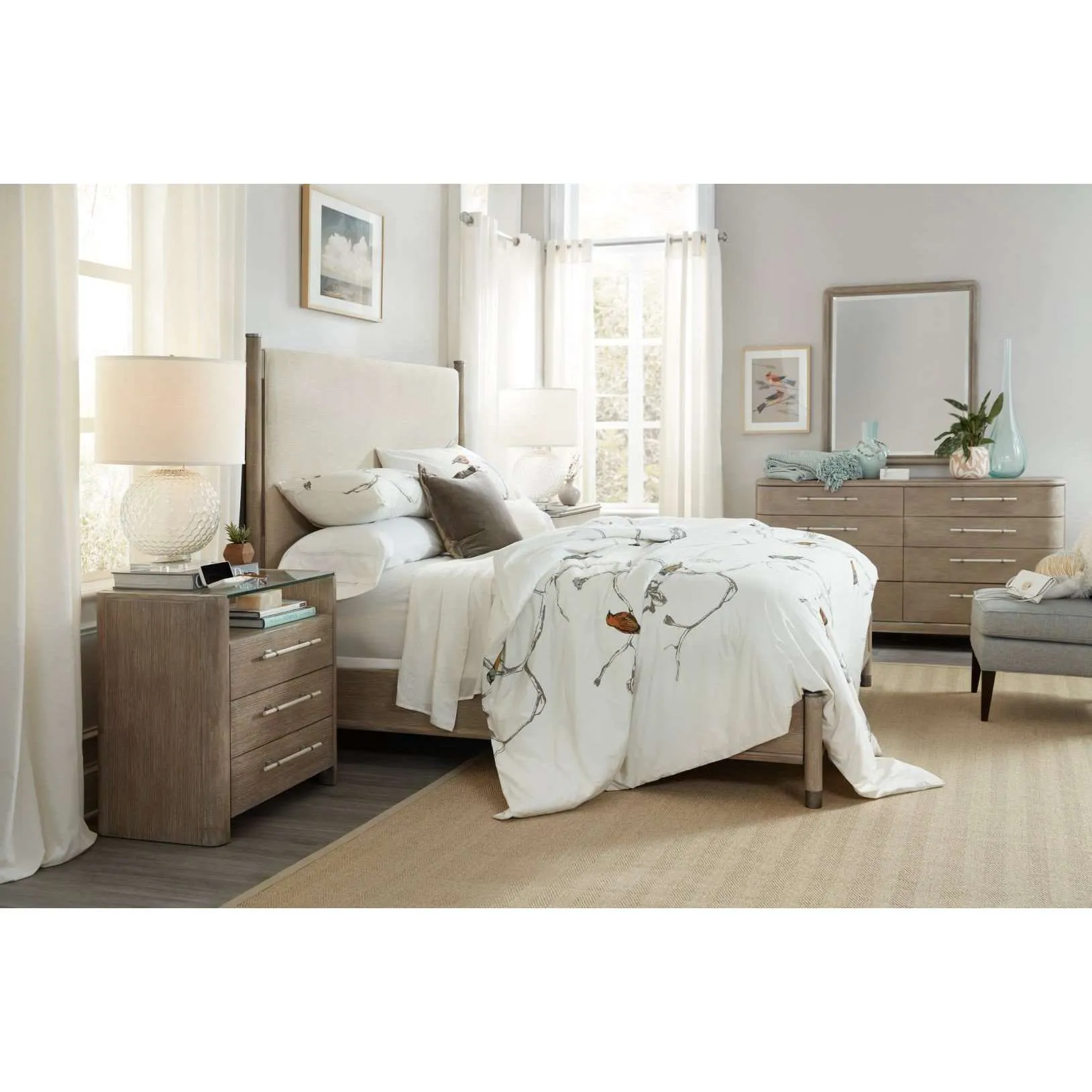 Affinity Transitional Mirror with Rubberwood Solids - Exquisite Beveled Glass & Greige Finish