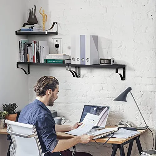 AMADA HOMEFURNISHING Floating Shelves Wall Mounted Set of 3, Rustic Wood Wall Shelves for Bedroom/Bathroom/Living Room/Kitchen/Laundry Room, Storage & Decoration, Black
