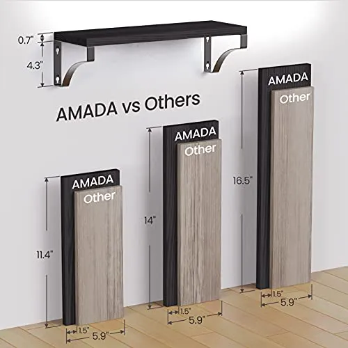 AMADA HOMEFURNISHING Floating Shelves Wall Mounted Set of 3, Rustic Wood Wall Shelves for Bedroom/Bathroom/Living Room/Kitchen/Laundry Room, Storage & Decoration, Black