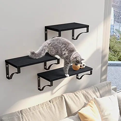 AMADA HOMEFURNISHING Floating Shelves Wall Mounted Set of 3, Rustic Wood Wall Shelves for Bedroom/Bathroom/Living Room/Kitchen/Laundry Room, Storage & Decoration, Black