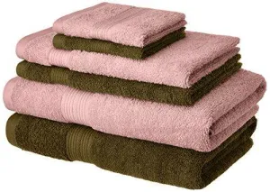 Amazon Brand - Solimo 100% Cotton 6 Piece Towel Set, 500 GSM (Brown and Baby Pink)