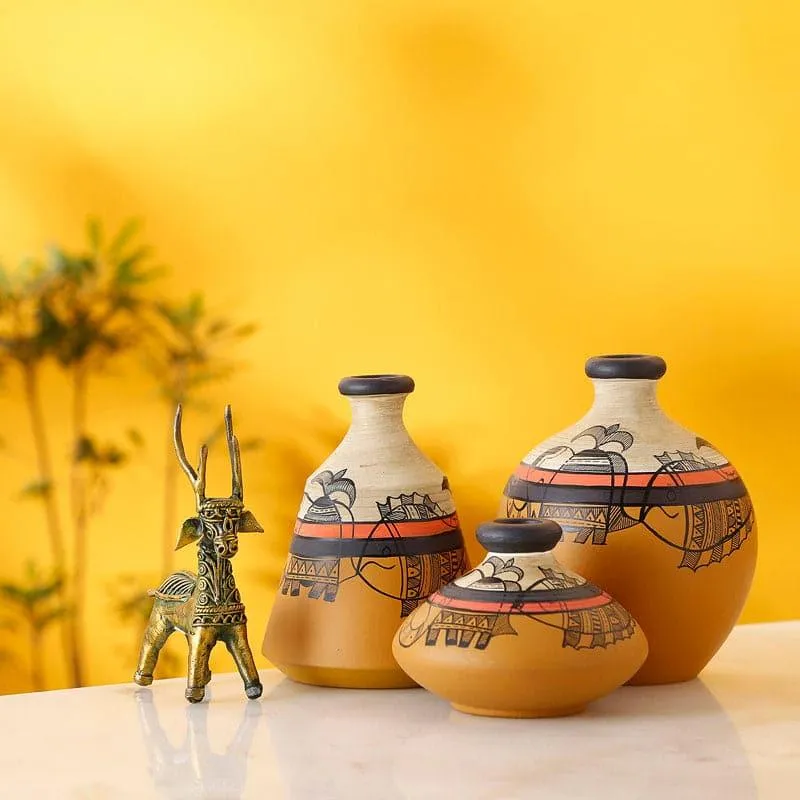Aspyn Tribal Terracotta Vase - Set Of Three