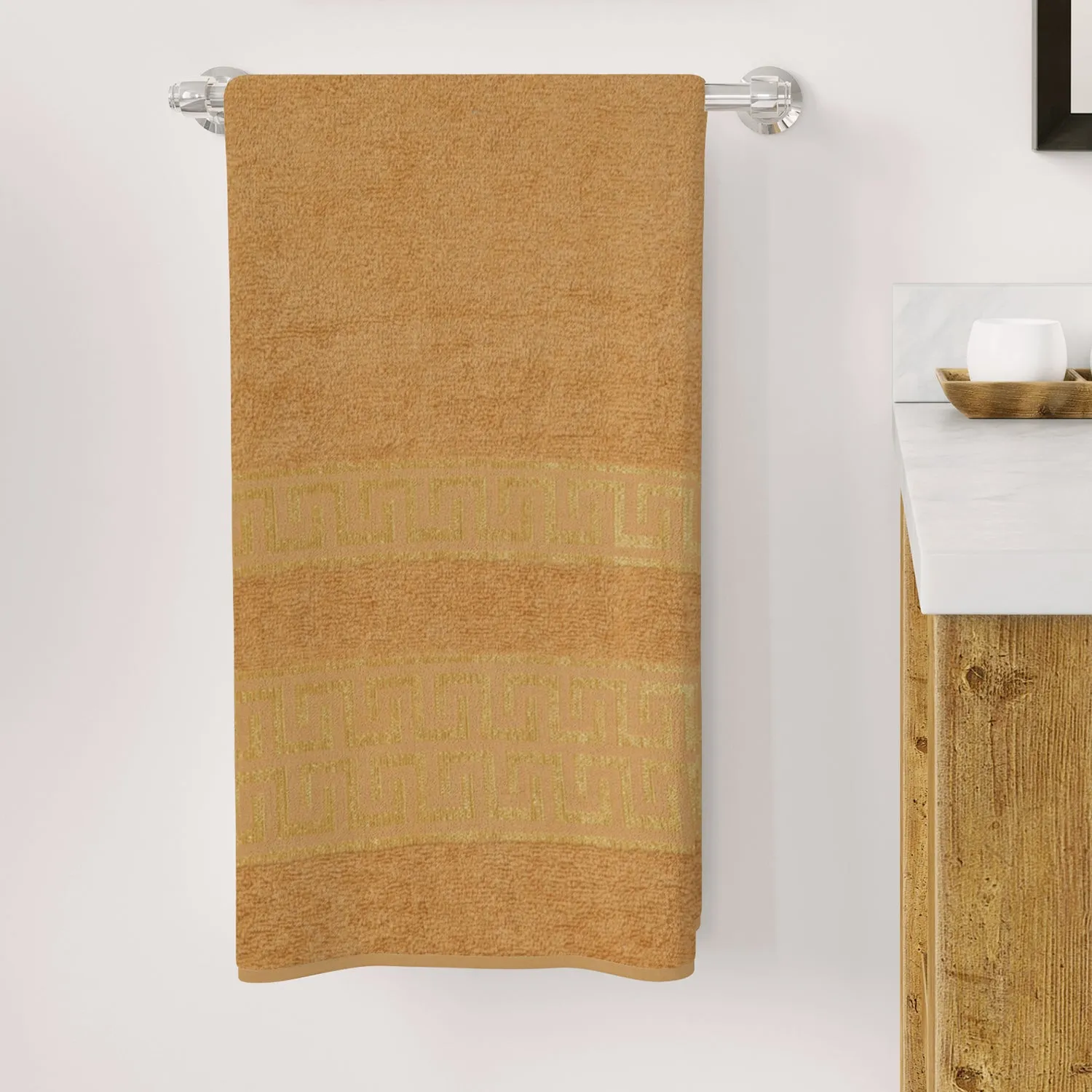 Bath Towel Greek Border - Red Brown