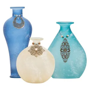Blue Adorned Vases - Set of 3