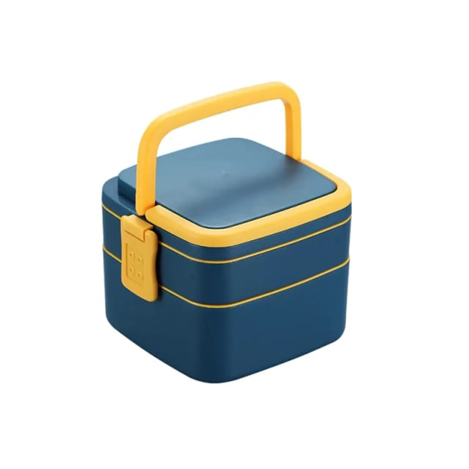 BLUE DOUBLE-LAYER PORTABLE LUNCH BOX STACKABLE WITH CARRYING HANDLE AND SPOON LUNCH BOX , Bento Lunch Box