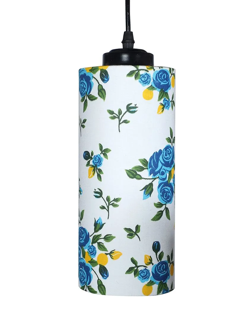 Blue Floral Print Cylindrical Drum Cluster Hanging Lamp