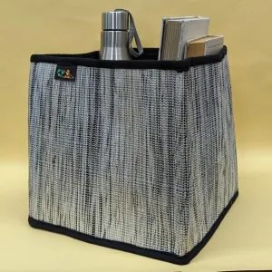 Cassette Tape Brown White Upcycled Handwoven Collapsible Storage Basket Medium (CSBM0824-019) PS_W
