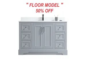 CCS701 - 48" Grey, Floor Standing Modern Bathroom Vanity, White Quartz Countertop, Chrome Hardware** FLOOR MODEL **