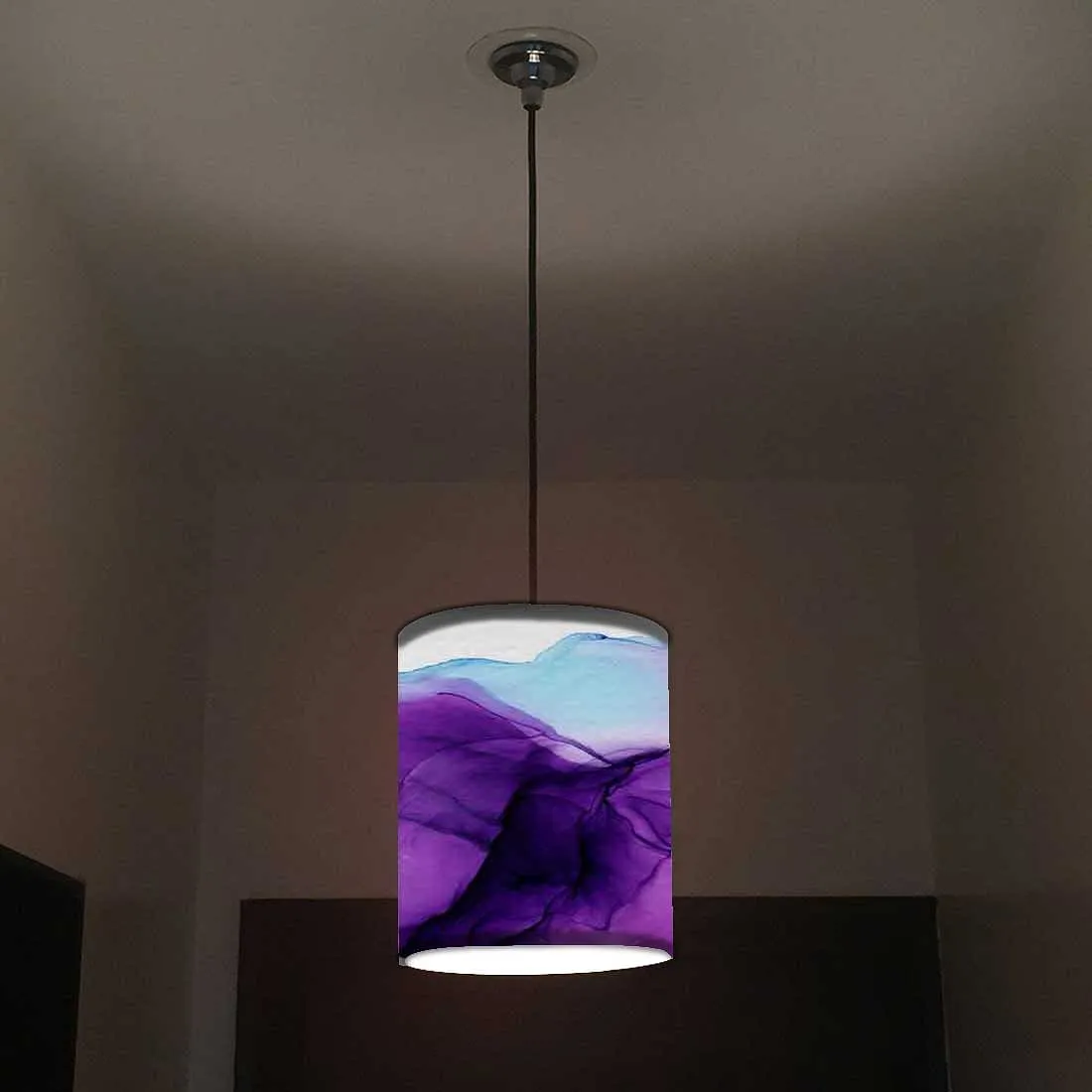 Ceiling Hanging Pendant Lamp Shade - Dark Purple Blue Ink Watercolor