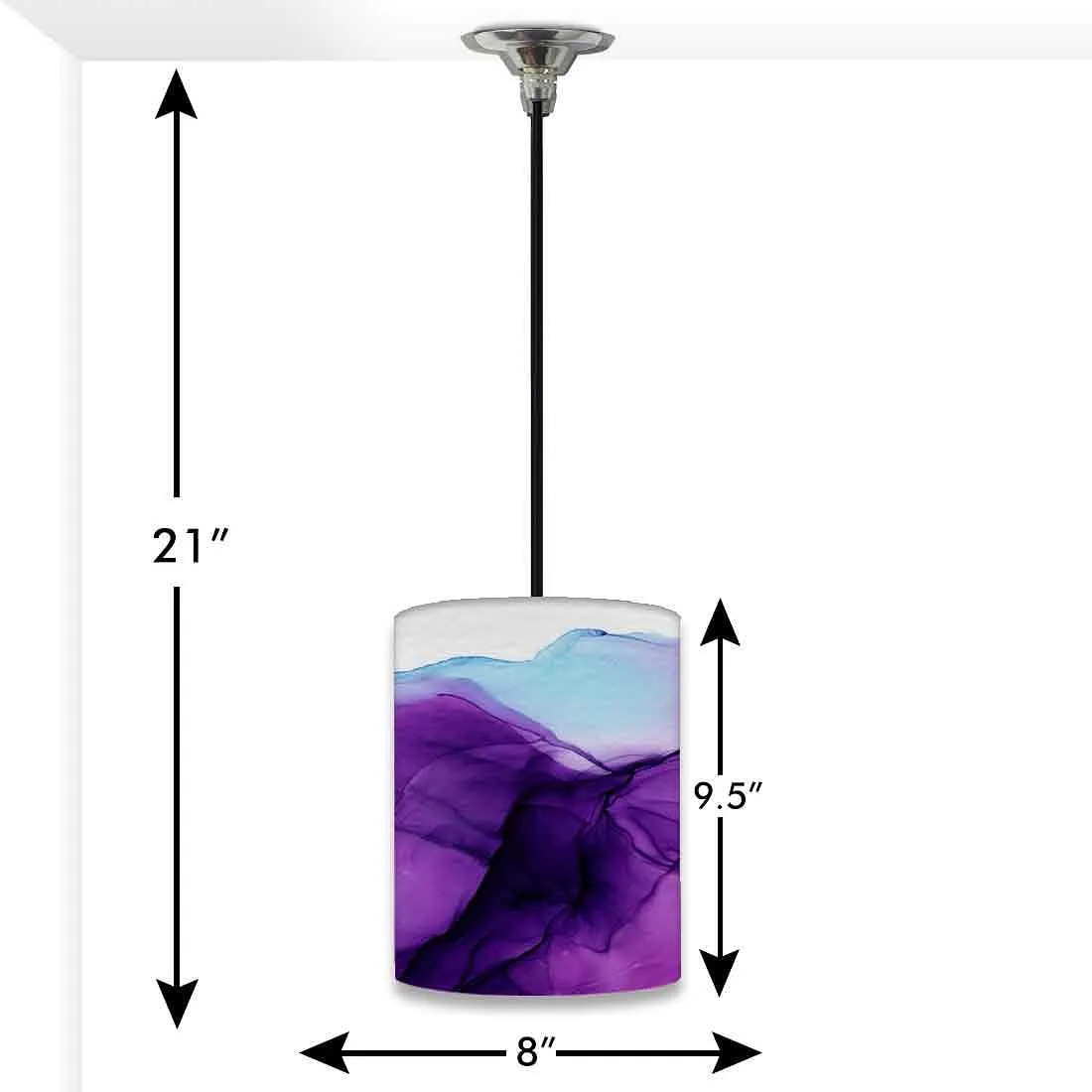 Ceiling Hanging Pendant Lamp Shade - Dark Purple Blue Ink Watercolor