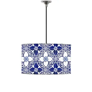 Ceiling Lamp Hanging Drum Lampshade - Floral Azulejos