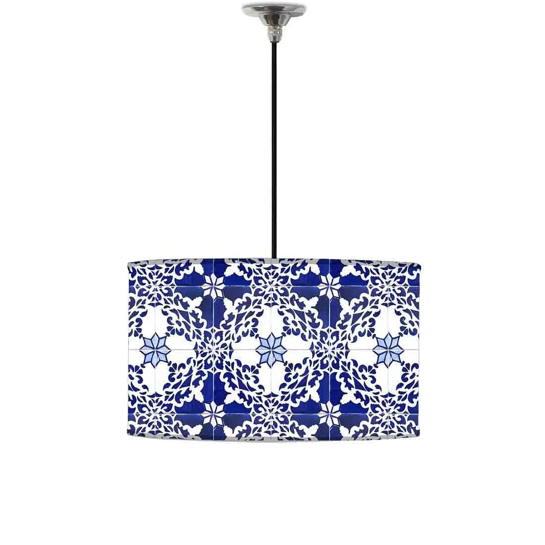 Ceiling Lamp Hanging Drum Lampshade - Floral Azulejos