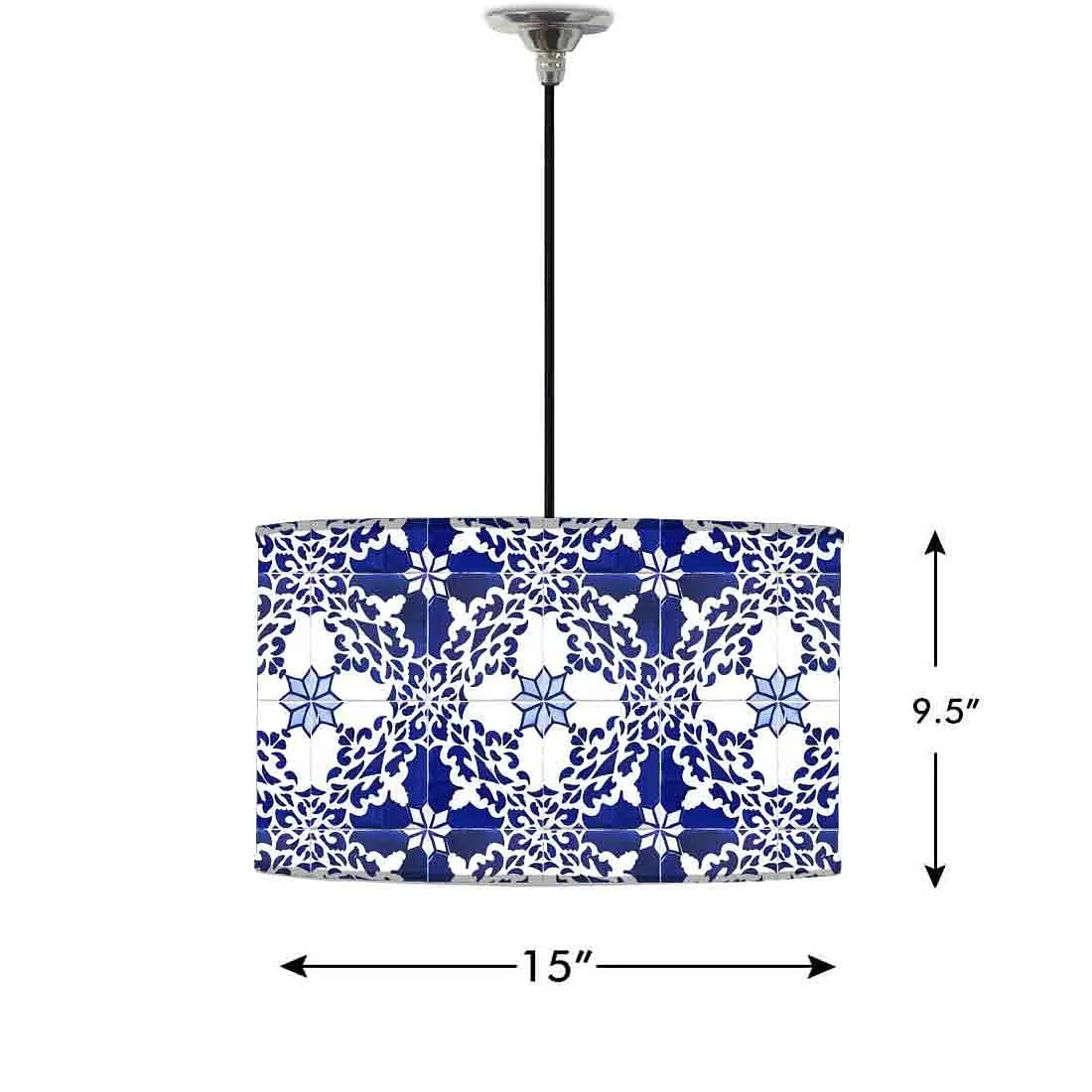 Ceiling Lamp Hanging Drum Lampshade - Floral Azulejos