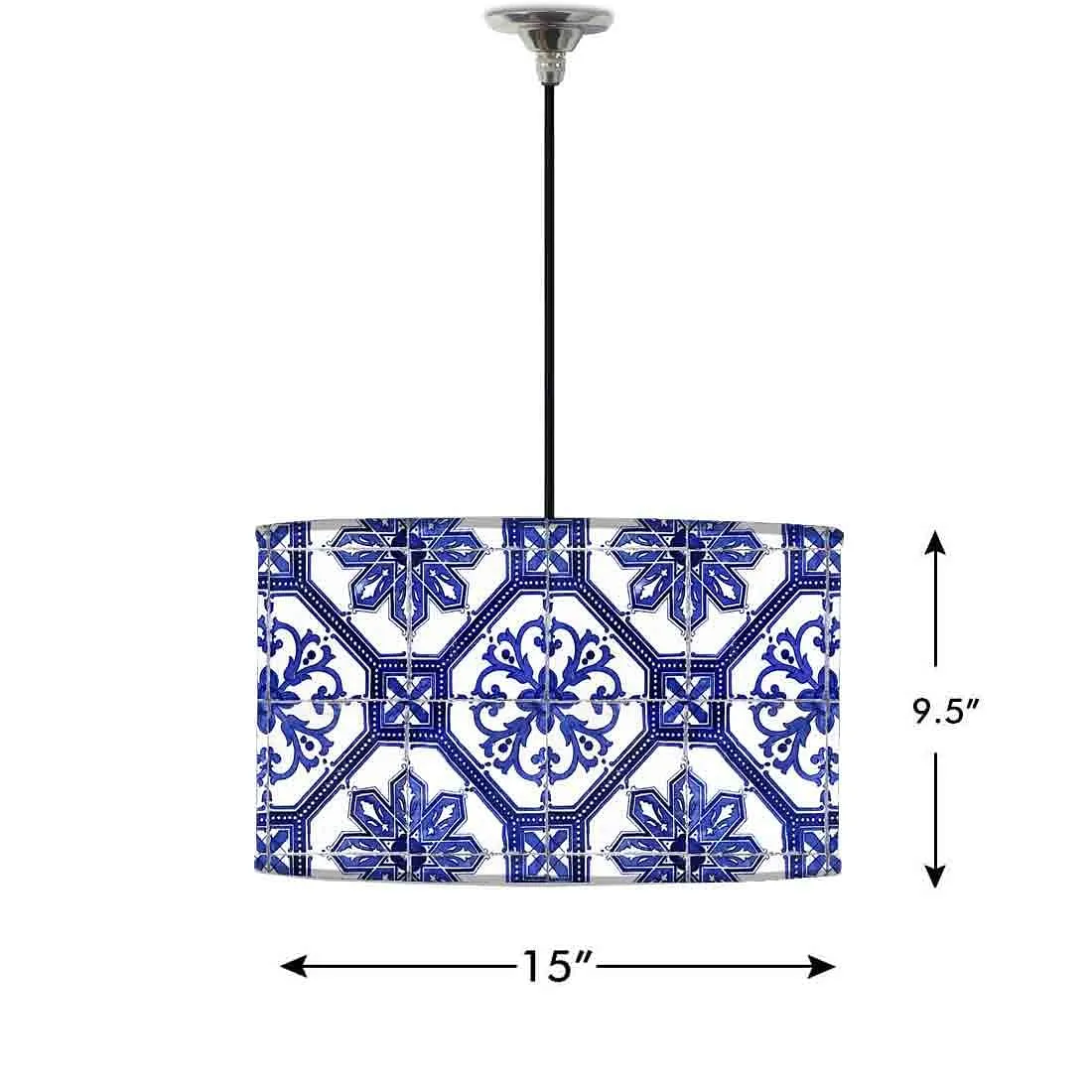 Ceiling Lamp Hanging Drum Lampshade - Floral Tiles Pattern