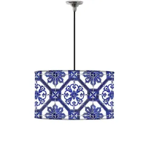 Ceiling Lamp Hanging Drum Lampshade - Floral Tiles Pattern
