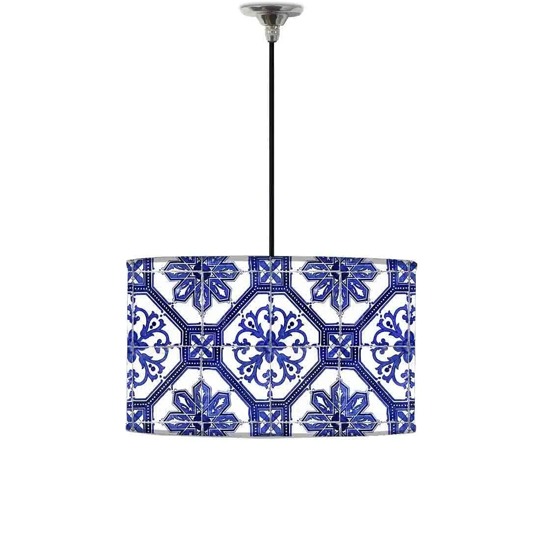 Ceiling Lamp Hanging Drum Lampshade - Floral Tiles Pattern