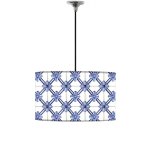 Ceiling Lamp Hanging Drum Lampshade - Portuguese Checks