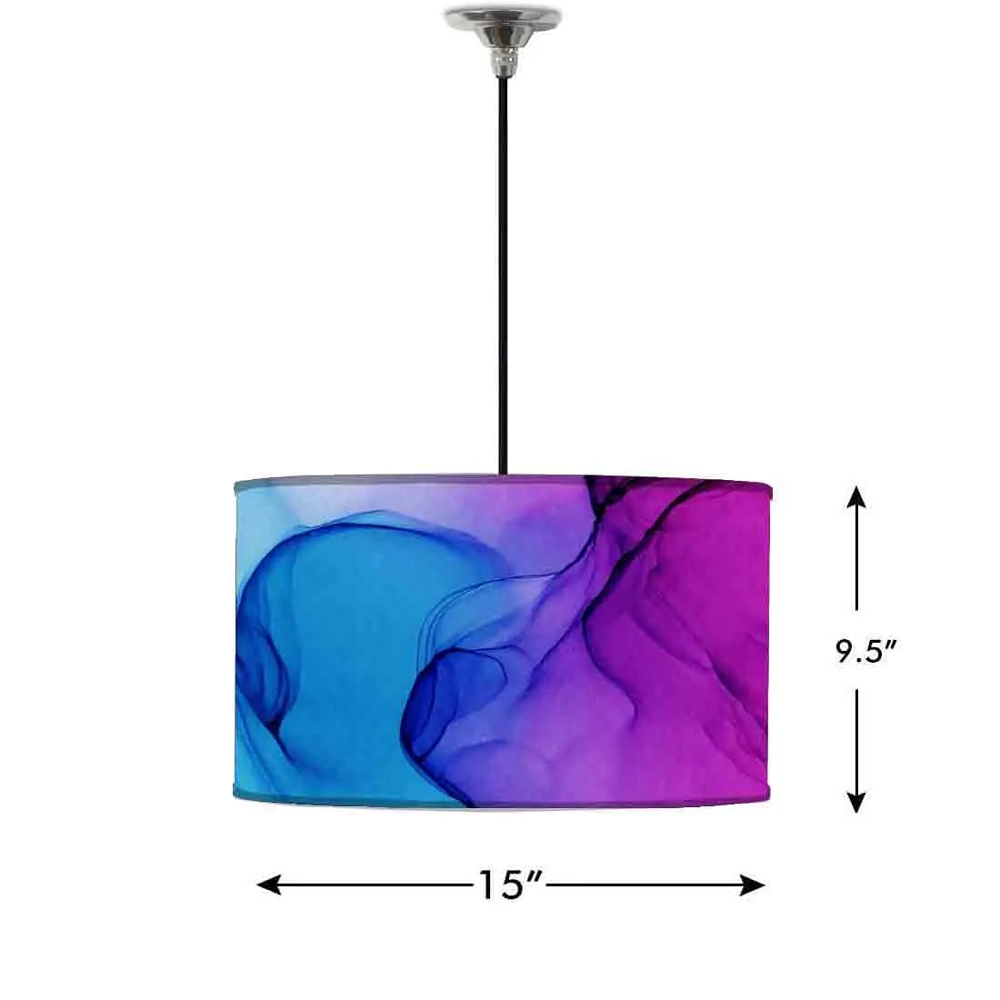 Ceiling Lamp Hanging Drum Lampshade - Purple Blue Ink Watercolor